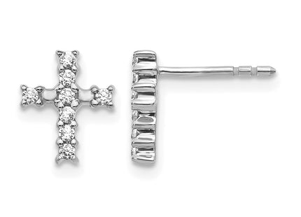 14K white gold diamond cross earrings