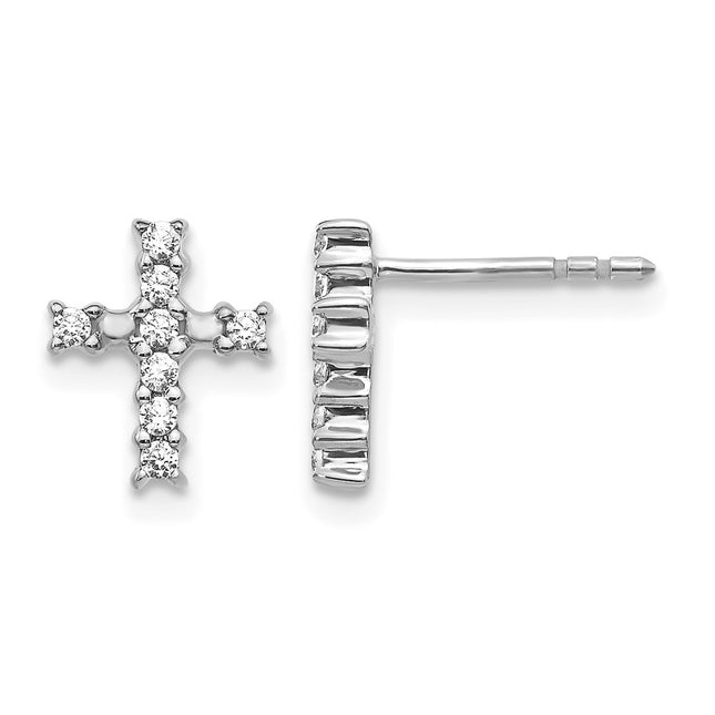 14k White Gold Polished Diamond Cross Post Earrings, 10 x 8mm