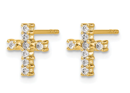 14K gold diamond cross earrings, alternate view