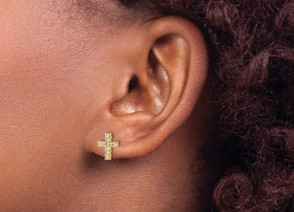 14K gold diamond cross earrings, another view