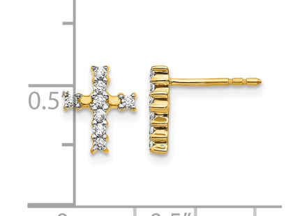 14K gold diamond cross earrings, further view