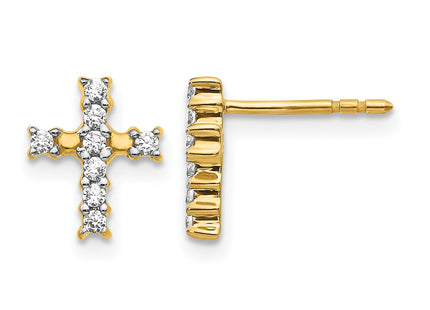 14K gold diamond cross earrings