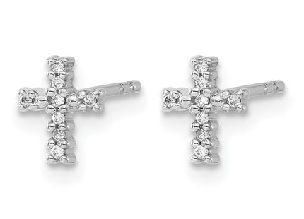 14K white gold diamond cross earrings, alternate view