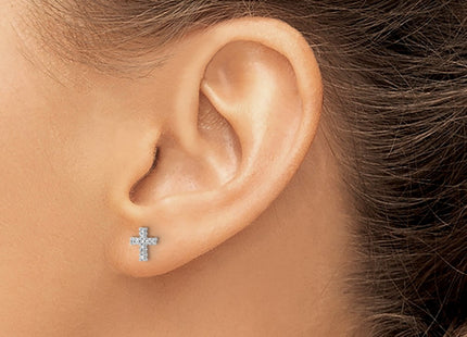 14K white gold diamond cross earrings, another view