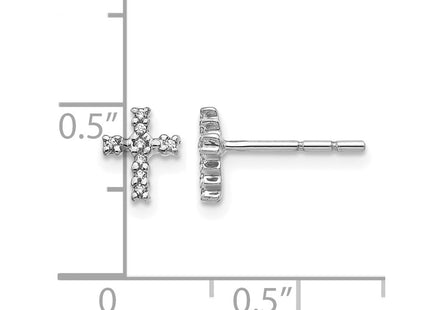 14K white gold diamond cross earrings, further view