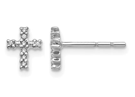 14K white gold diamond cross earrings
