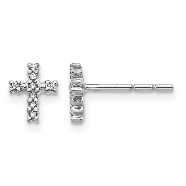 14k White Gold Polished Diamond Cross Post Earrings, 7 x 5mm