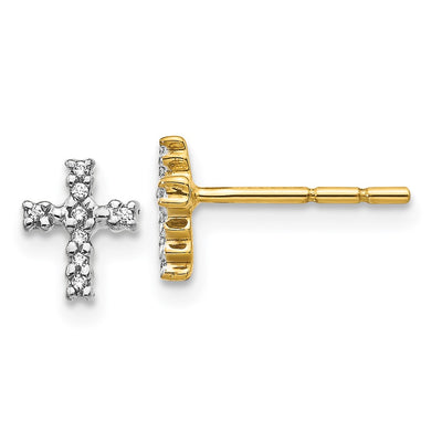 14K w/Rhodium Diamond Cross Post Earrings