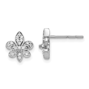 14k White Gold Diamond Fleur de Lis Post Earrings (Style EM5537-016-WA)