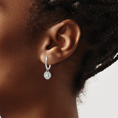14K White Gold Dia. Round Dangle Hinged Hoop Earrings
