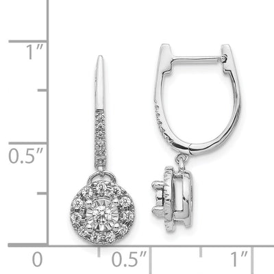 14K White Gold Dia. Round Dangle Hinged Hoop Earrings