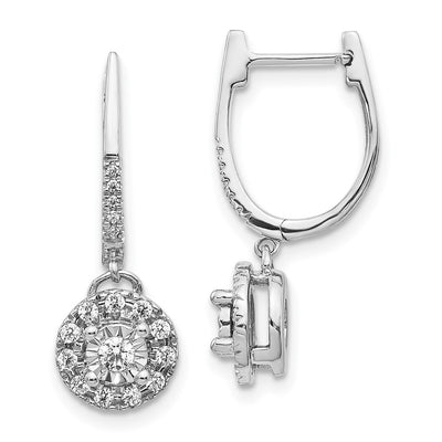 14K White Gold Dia. Round Dangle Hinged Hoop Earrings