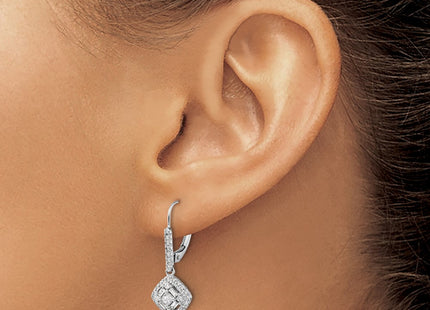14K white gold diamond drop earrings, another view