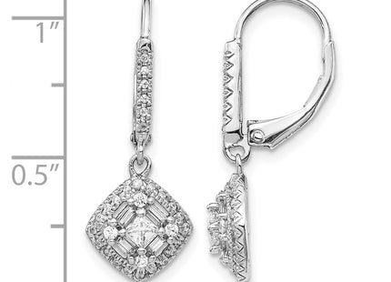 14K white gold diamond drop earrings, further view