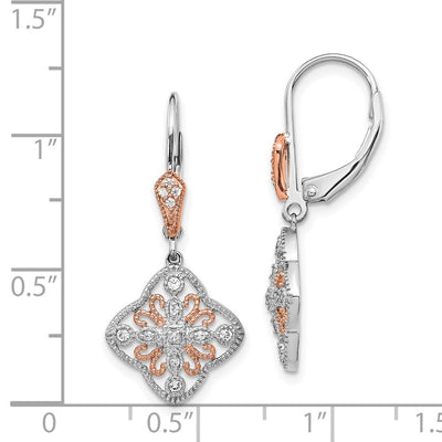 14K White Gold w/Rose Rhodium Diamond Leverback Earrings