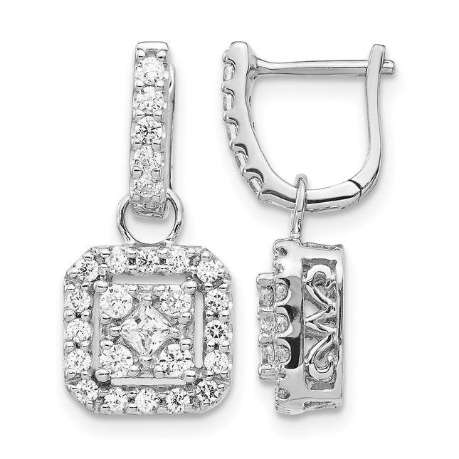 14k White Gold Diamond Hinged Earrings, 20 x 10mm