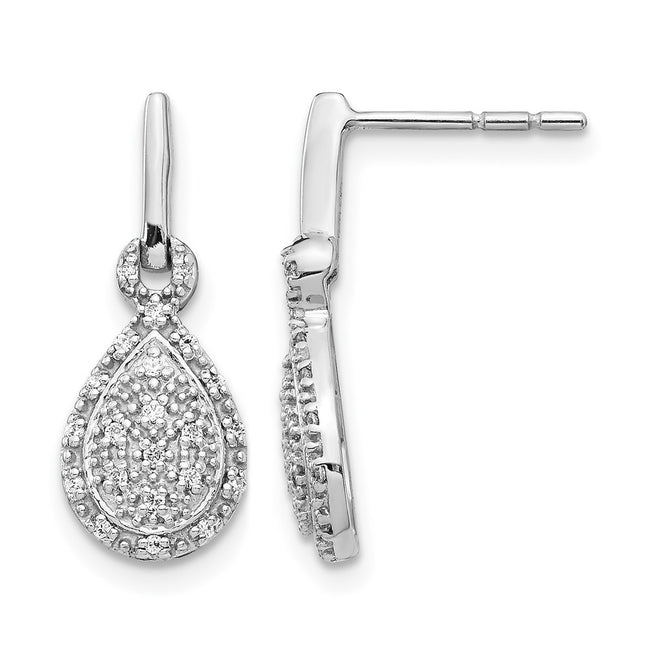 14k White Gold Diamond Teardrop Post Earrings, 19 x 8mm