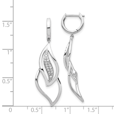 14K White Gold Diamond Hinged Hoop Leaf Design Dangle Earrings