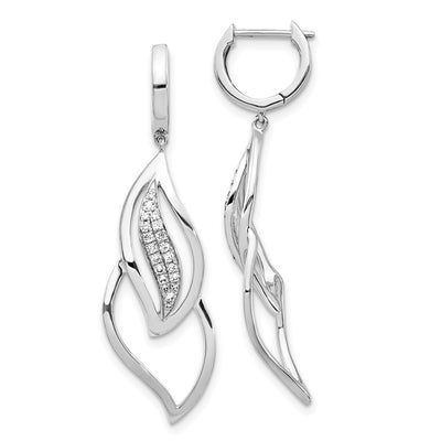 14K White Gold Diamond Hinged Hoop Leaf Design Dangle Earrings