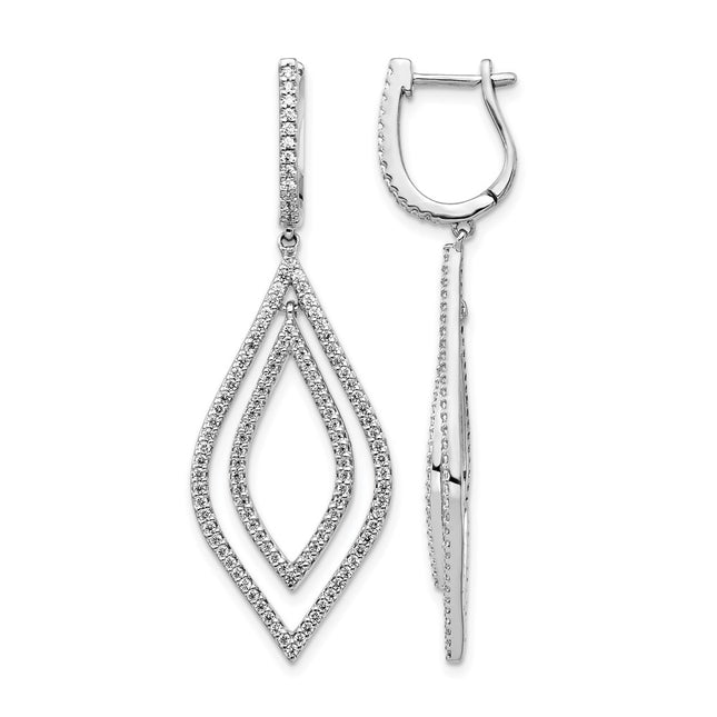 14k White Gold Diamond Teardrop Hinged Dangle Earrings, 46 x 15mm