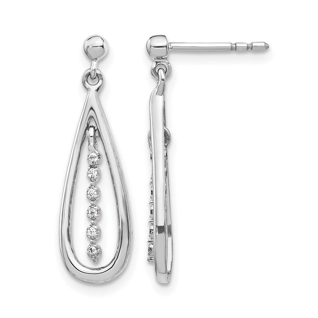 14k White Gold Diamond Teardrop Post Earrings, 21 x 7mm
