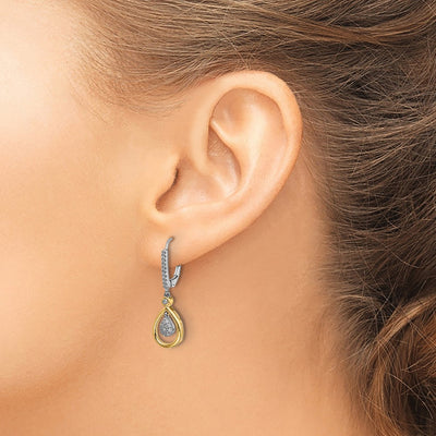 14K Two-tone Oval Cluster Diamond Leverback Earrings