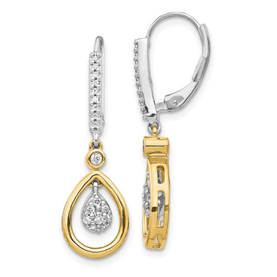 14K Two-tone Oval Cluster Diamond Leverback Earrings