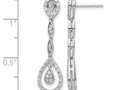 14K white gold diamond teardrop drop earrings, further view