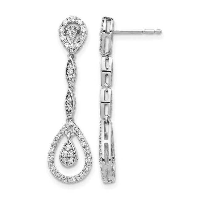 14k White Gold Teardrop Diamond Dangle Earrings, 32 x 8mm