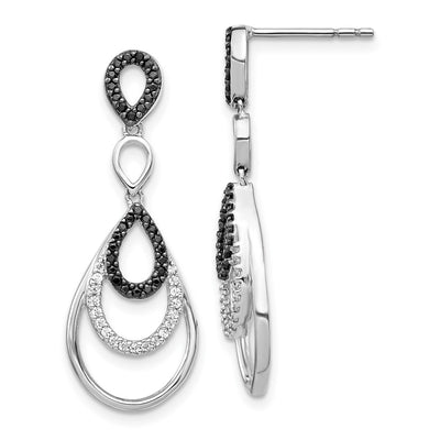 14K White Gold Black and White Diamond Post Earrings