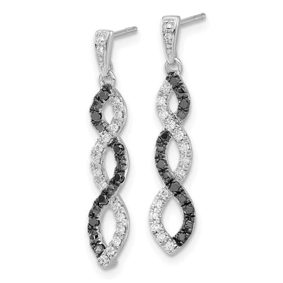 14K White Gold Black and White Diamond Twisted Post Earrings