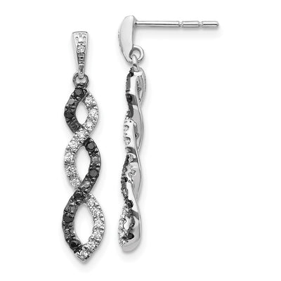 14K White Gold Black and White Diamond Twisted Post Earrings