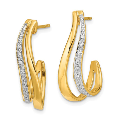 14K w/Rhodium Diamond J-Hoop Post Earrings
