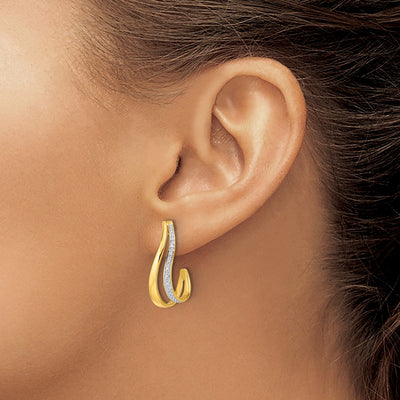 14K w/Rhodium Diamond J-Hoop Post Earrings
