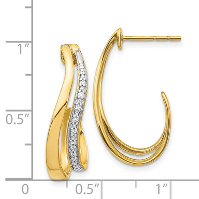 14K w/Rhodium Diamond J-Hoop Post Earrings