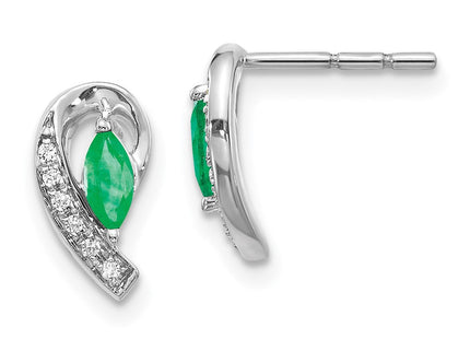 14k White Gold 1/ Diamond and Emerald Earrings (Style EM5592-EM-005-WA)