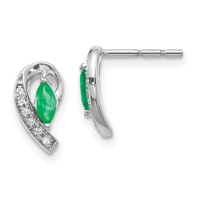 14k White Gold 1/ Diamond and Emerald Earrings, 10 x 5mm