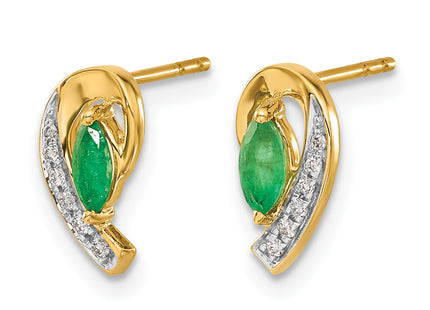 14k 1/ Diamond and Emerald Earrings, 10 x 5mm