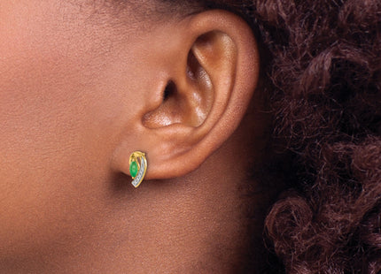 14k 1/ Diamond and Emerald Earrings, 10 x 5mm (5-YA)