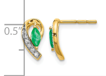 14k 1/ Diamond and Emerald Earrings, 10 x 5mm (5-YA)