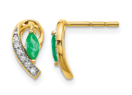 14k 1/ Diamond and Emerald Earrings, 10 x 5mm (5-YA)