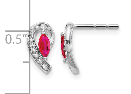 14k White Gold Diamond and Ruby Earrings, 10 x 4mm