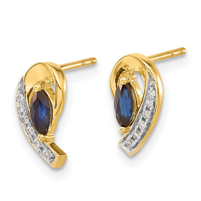 14K Yellow Gold Diamond and Sapphire Earrings, 11 x 5mm