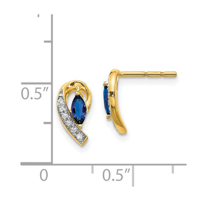 14K Yellow Gold Diamond and Sapphire Earrings, 11 x 5mm