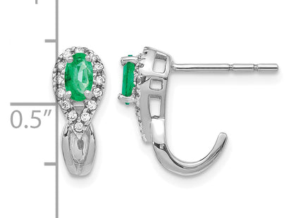 14k White Gold 1/ Diamond and Emerald Earrings, 14 x 5mm