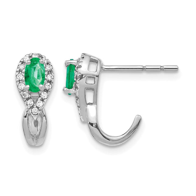 14k White Gold 1/ Diamond and Emerald Earrings, 14 x 5mm