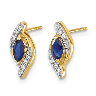 14K Yellow Gold Diamond and Sapphire Earrings, 12 x 5mm
