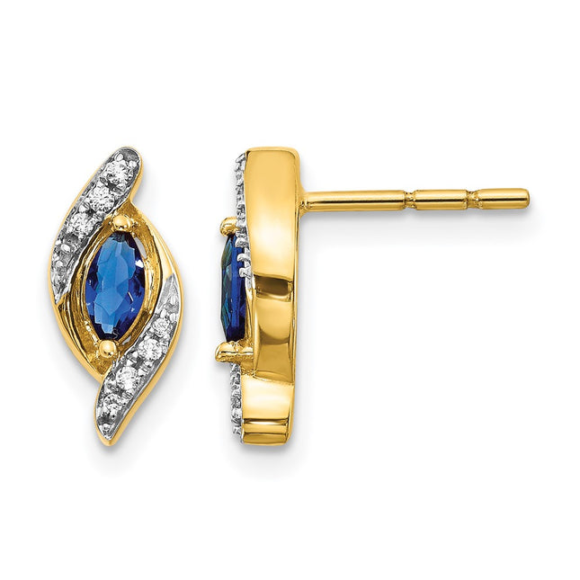 14k Yellow Gold Diamond and Sapphire Earrings, 12 x 5mm