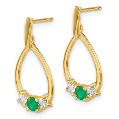 14K Emerald and White Sapphire Post Dangle Earrings