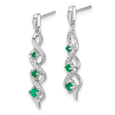 14K White Gold Diamond and Emerald Post Dangle Earrings